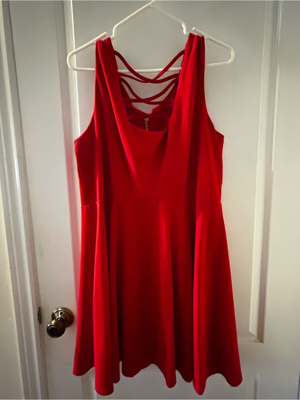 Red Sleeveless Fit-and-Flare Dress with Strappy Back